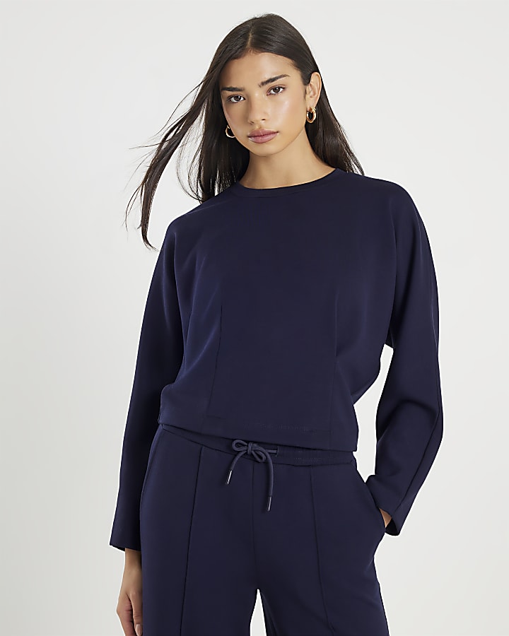 River Island Navy Premium Long Sleeve Batwing Sweatshirt