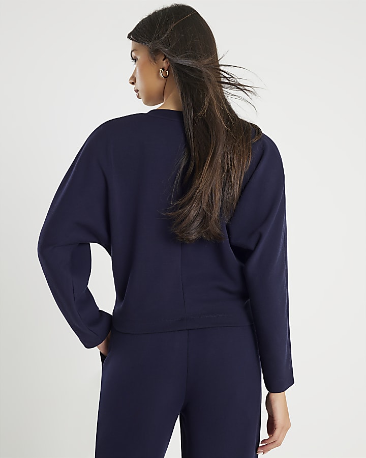 River Island Navy Premium Long Sleeve Batwing Sweatshirt