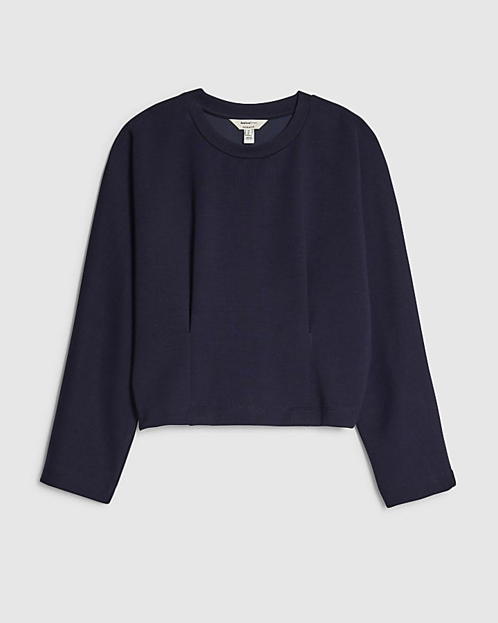 river island Navy Premium Long Sleeve Batwing Sweatshirt