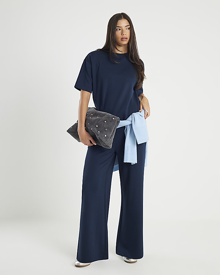 River Island Navy Premium Short Sleeve Boxy Fit T-shirt