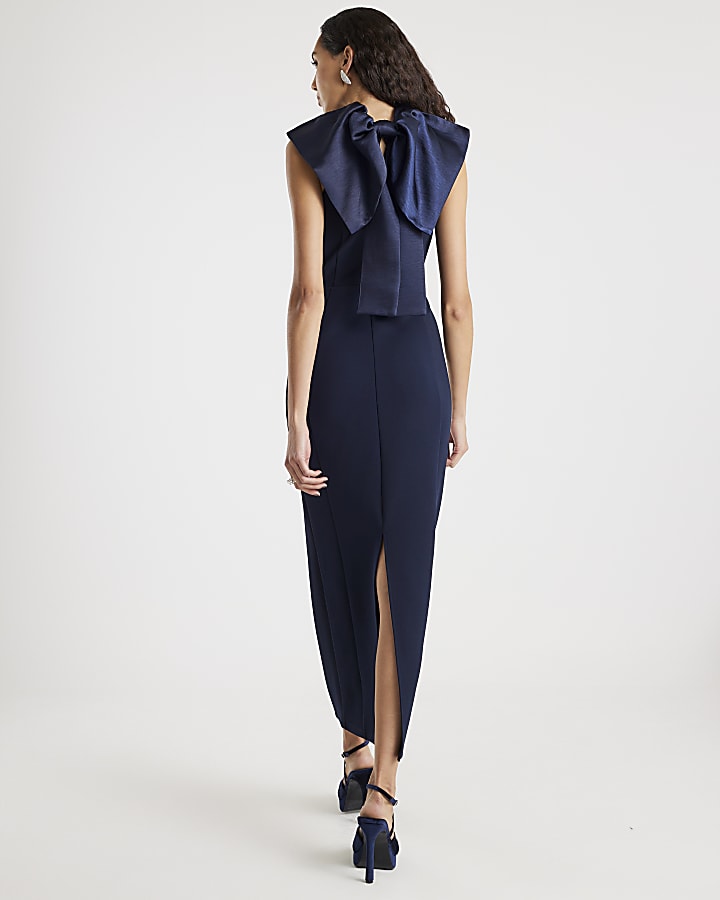 River Island Navy Premium Sleeveless Bow Back Maxi Dress