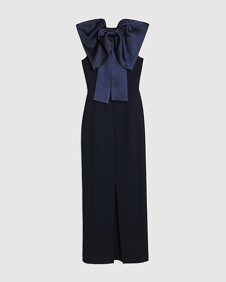 river island Navy Premium Sleeveless Bow Back Maxi Dress