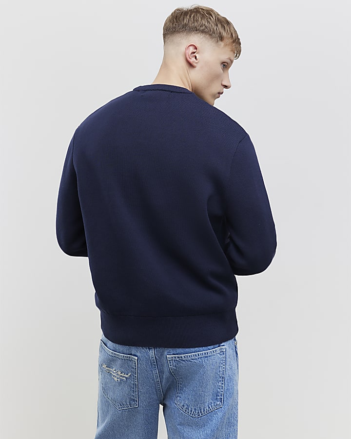 River Island Navy Regular Fit AR Knitted Sweatshirt
