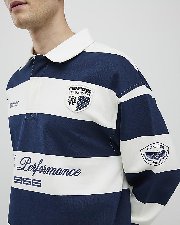 River Island Navy Regular Fit Penrose Striped Shirt