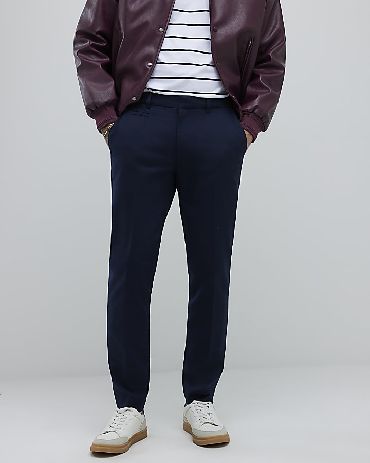 River Island Navy Slim Fit Elasticated Chino Trousers