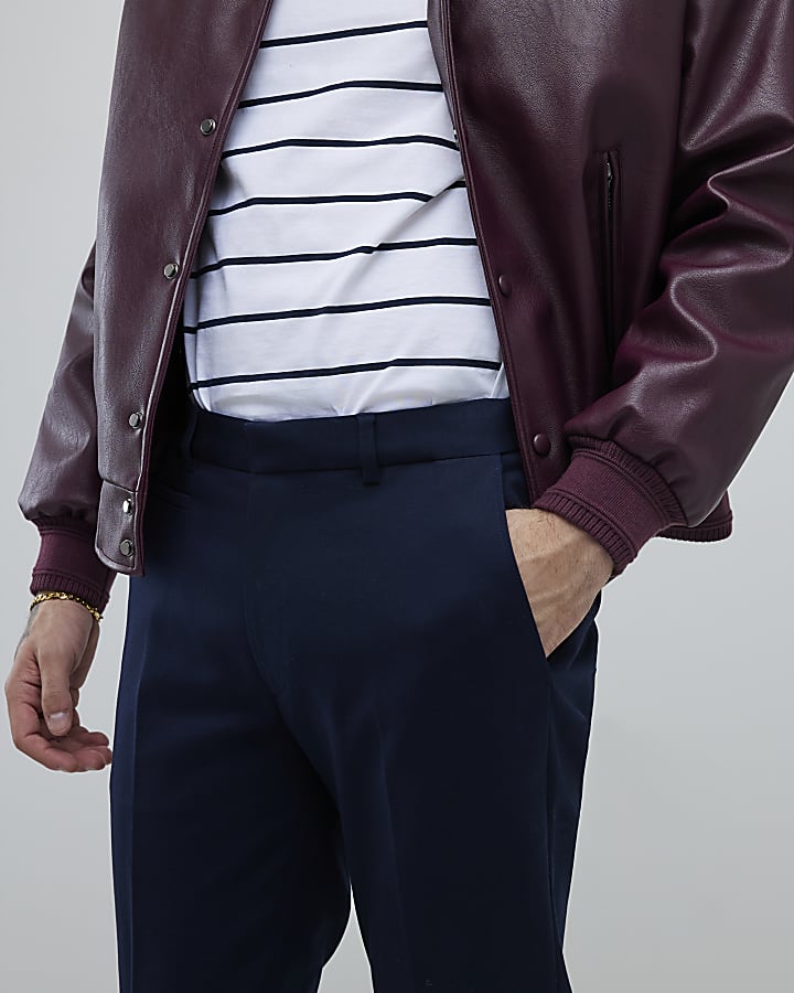 River Island Navy Slim Fit Elasticated Chino Trousers
