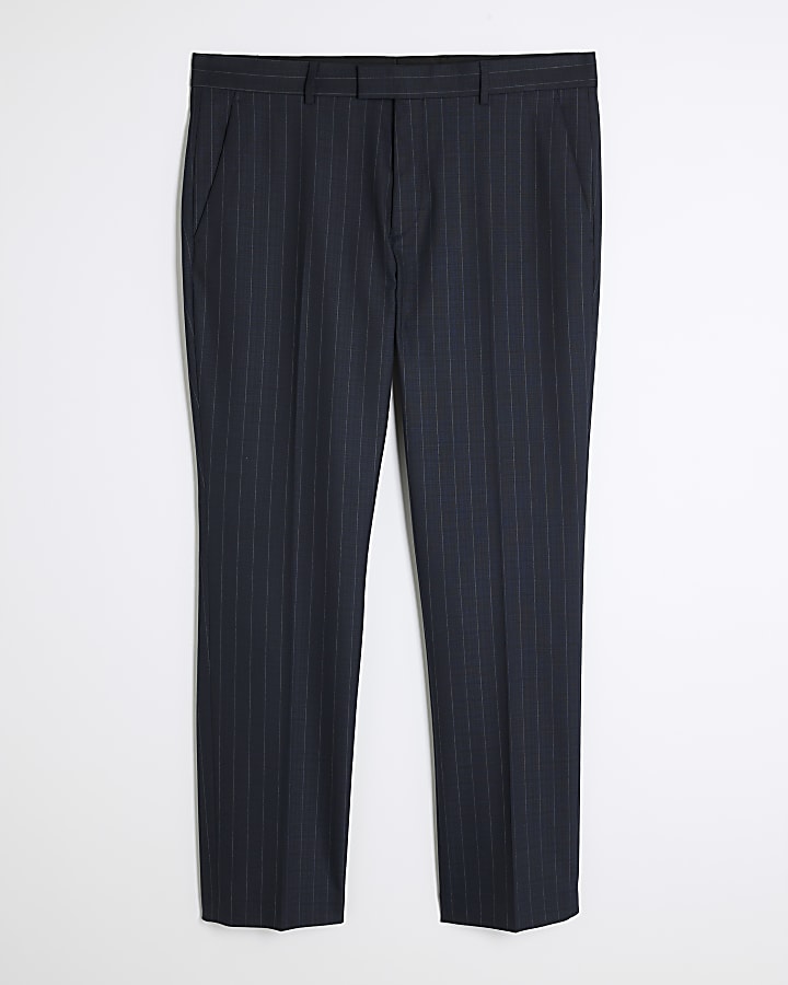 river island Navy Tailored Fit Stripe Suit Trousers