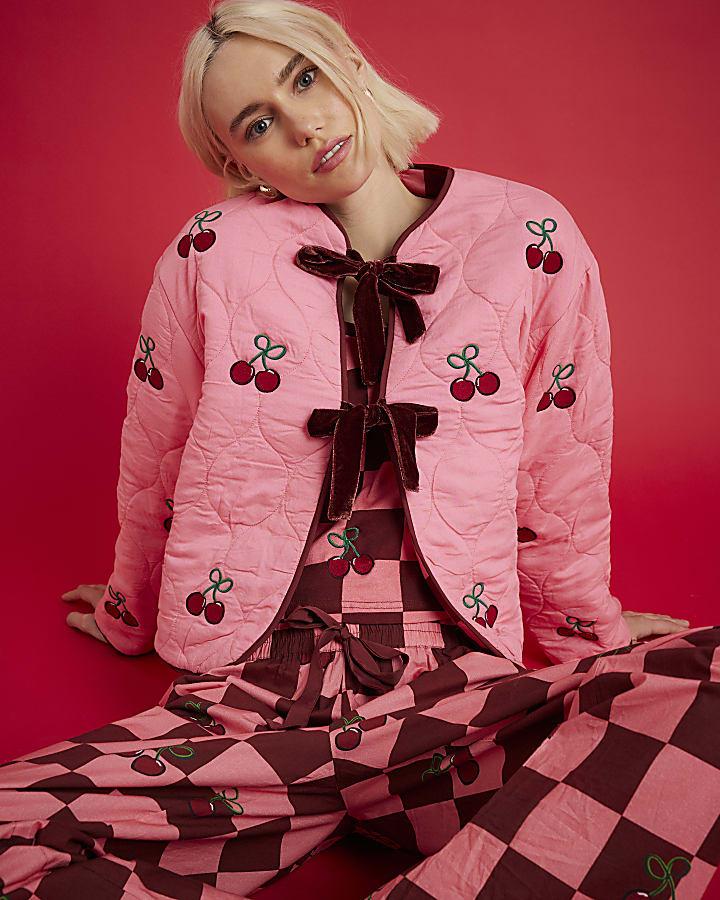 River Island Nephthys Pink Checkerboard Cherry Jacket