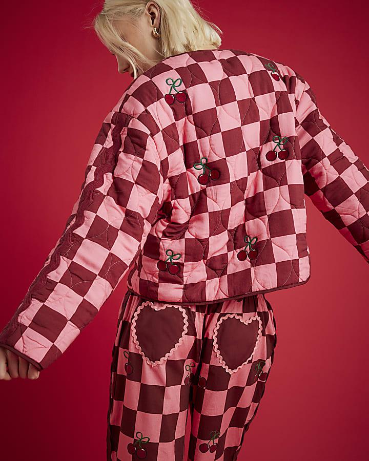 River Island Nephthys Pink Checkerboard Cherry Jacket