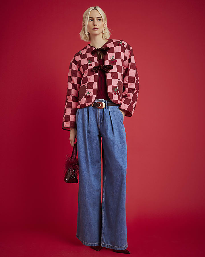River Island Nephthys Pink Checkerboard Cherry Jacket