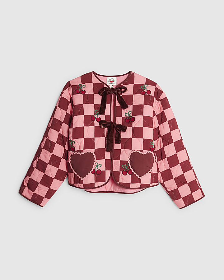 river island Nephthys Pink Checkerboard Cherry Jacket