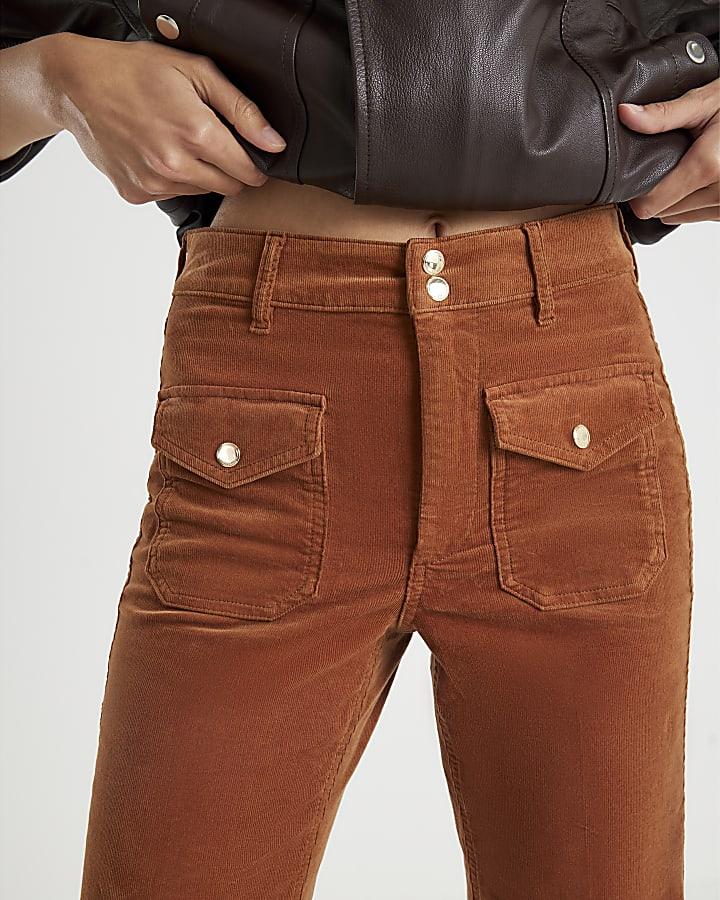 River Island Orange Corduroy Relaxed Flared Trousers