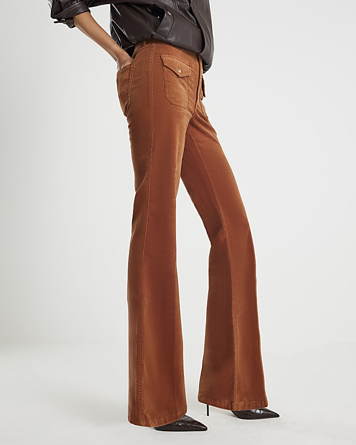 River Island Orange Corduroy Relaxed Flared Trousers