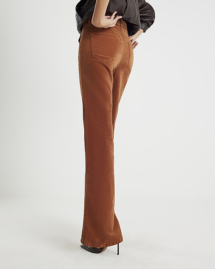 River Island Orange Corduroy Relaxed Flared Trousers
