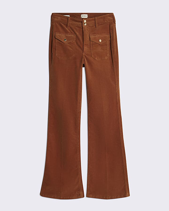 river island Orange Corduroy Relaxed Flared Trousers