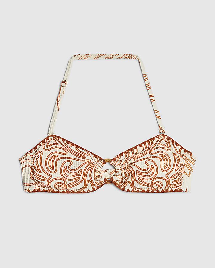 river island Orange Cornelli Print Bandeau Bikini Top