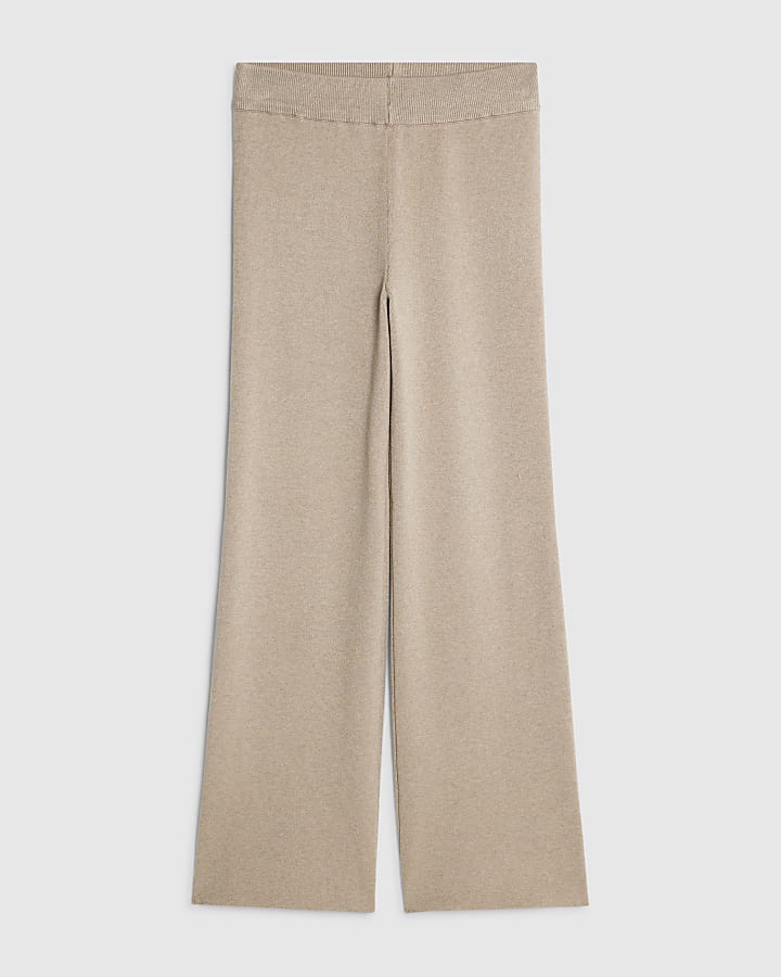 river island Petite Beige Wide Leg Knitted Trousers