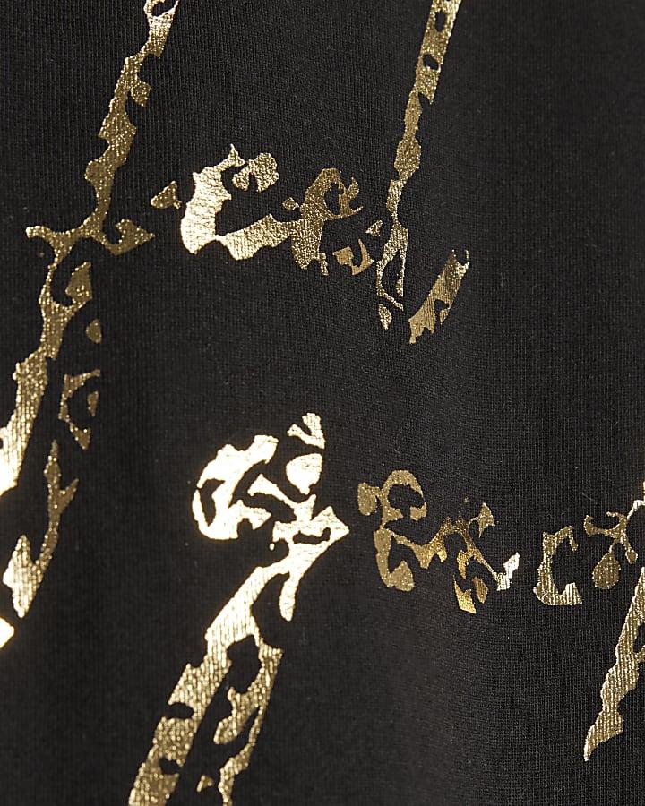 River Island Petite Black Feel Good Leopard Print T-Shirt