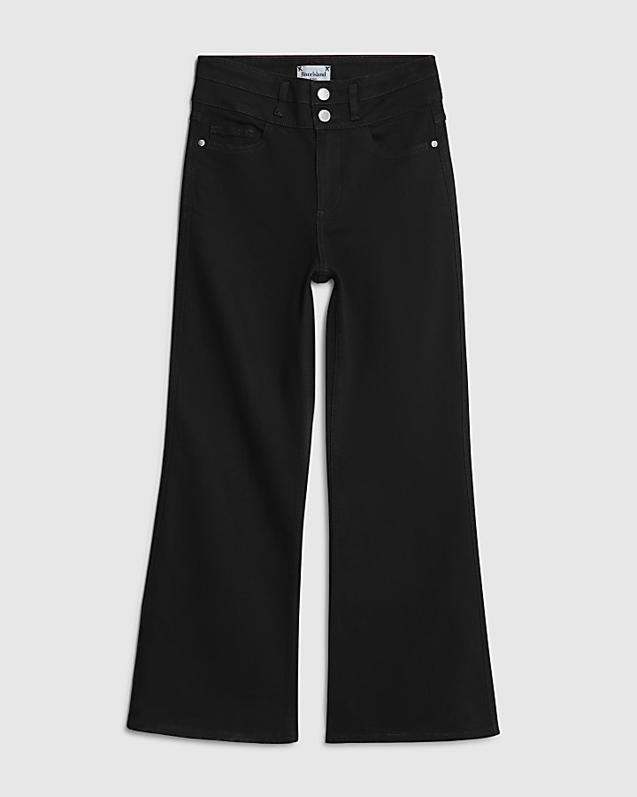 river island Petite Black High Rise Relaxed Flare Jeans
