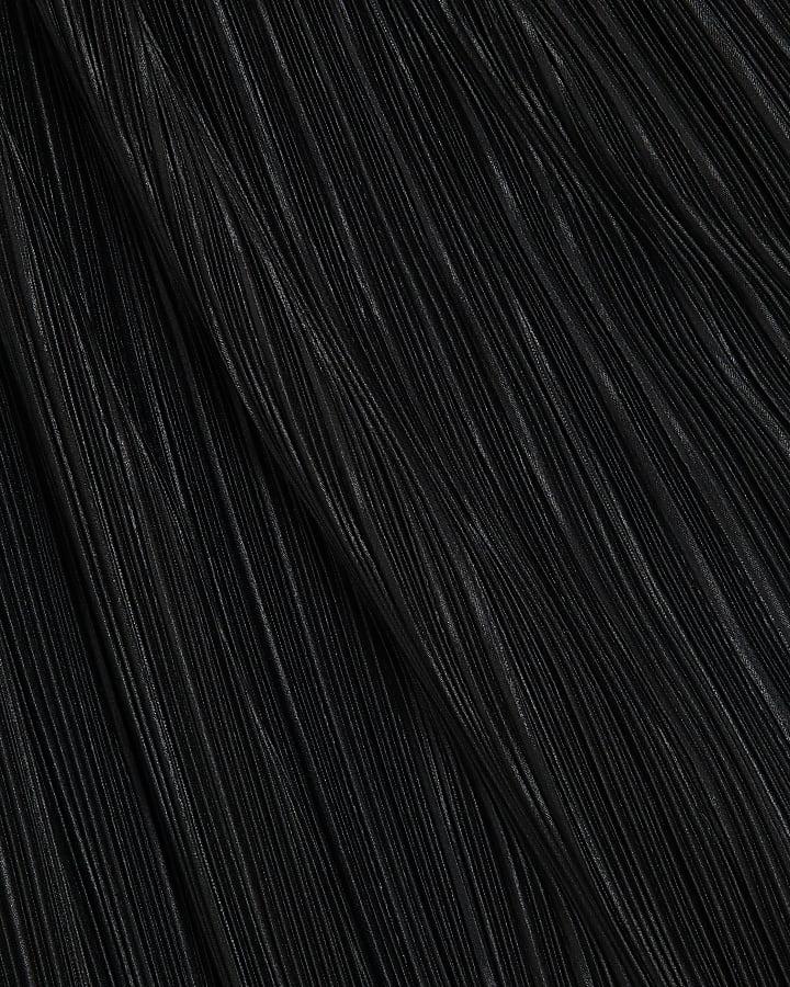 River Island Petite Black Plisse Asymmetric Midi Dress