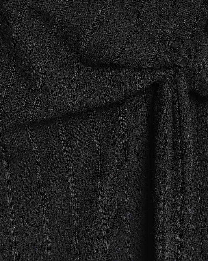 River Island Petite Black Short Sleeve Ribbed Cosy Dress