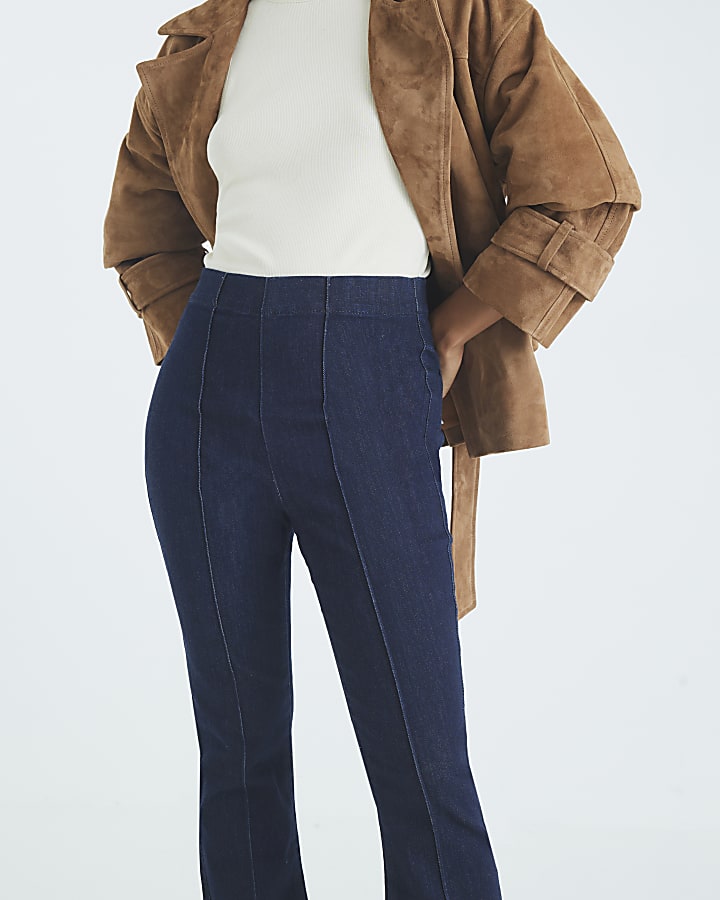 River Island Petite Blue High Rise Pull On Flared Jeans