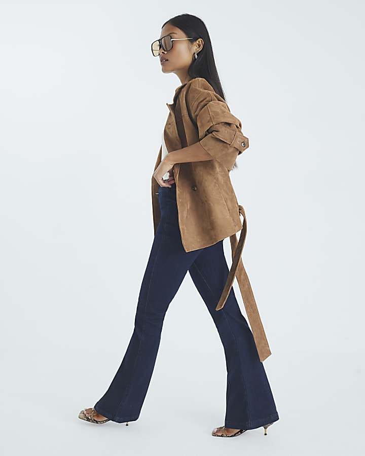 River Island Petite Blue High Rise Pull On Flared Jeans