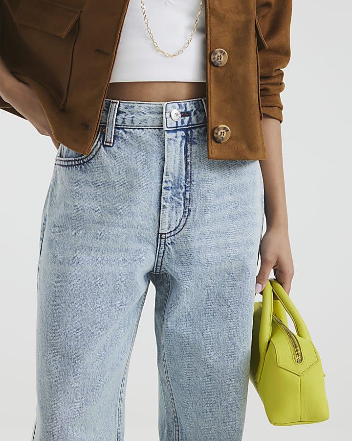 River Island Petite Blue High Rise Relaxed Straight Jeans