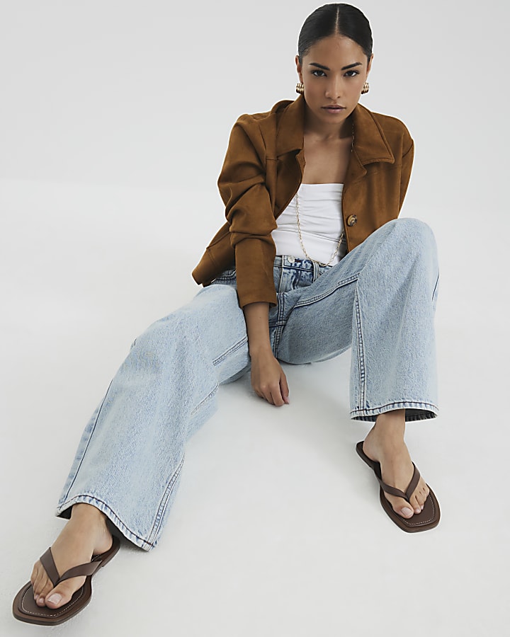 River Island Petite Blue High Rise Relaxed Straight Jeans