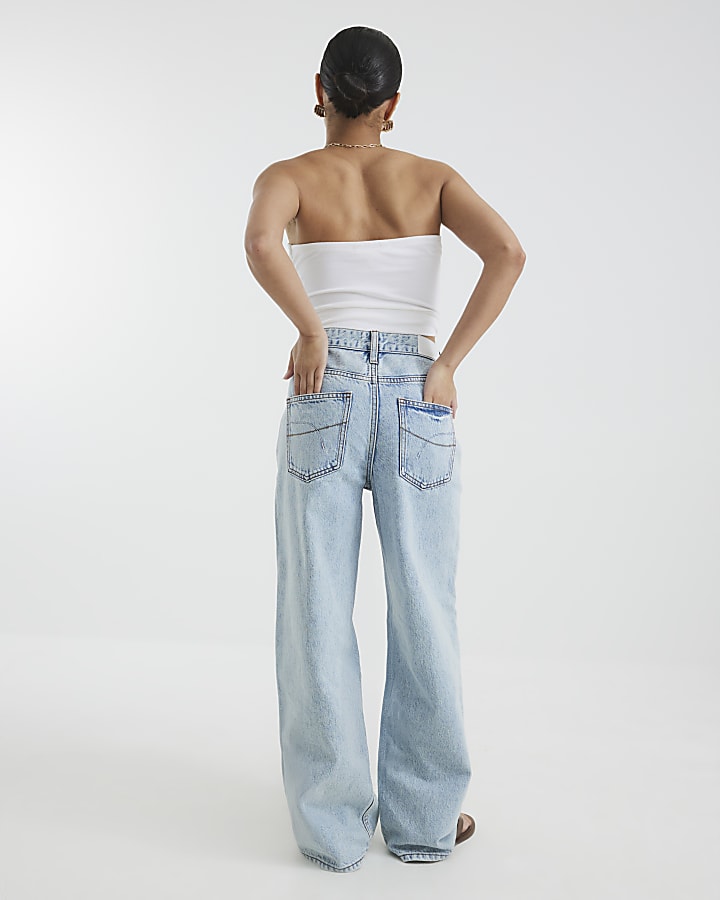 River Island Petite Blue High Rise Relaxed Straight Jeans