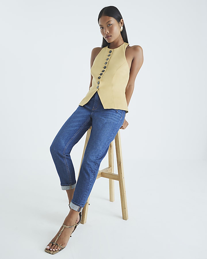 River Island Petite Blue High Rise Sculpt Mom Jeans