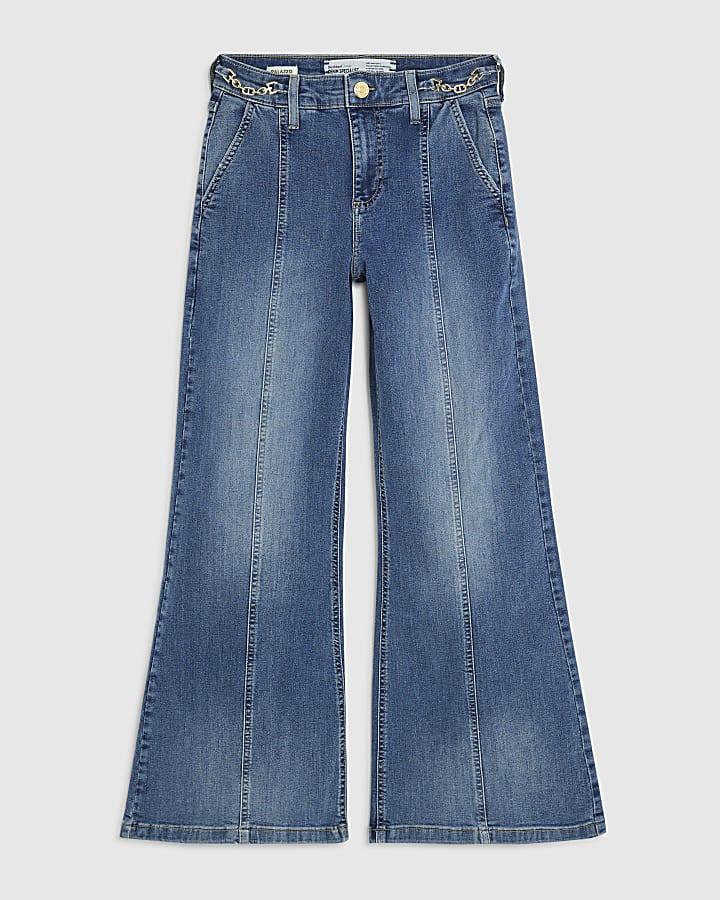 River Island Petite Blue High Rise Snaffle Flared Jeans