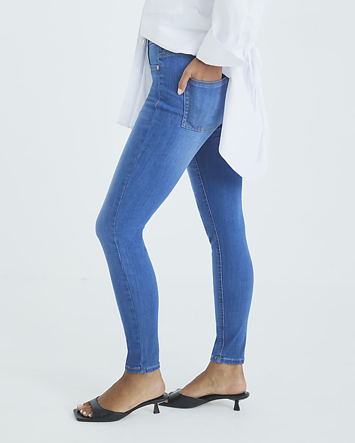 River Island Petite Blue Pull-On Sculpt Skinny Jeans
