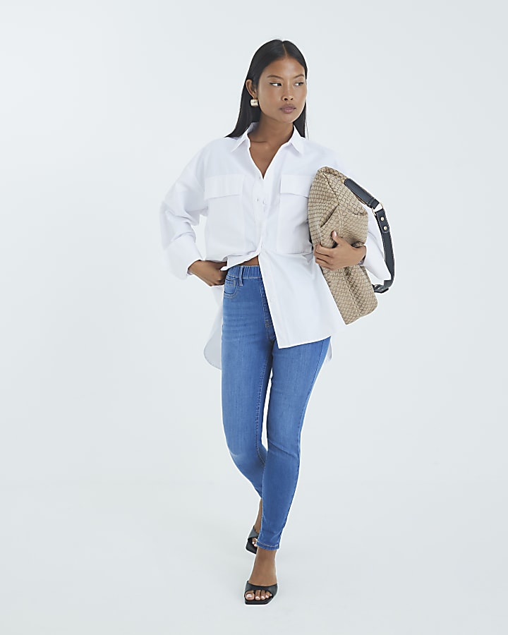 River Island Petite Blue Pull-On Sculpt Skinny Jeans