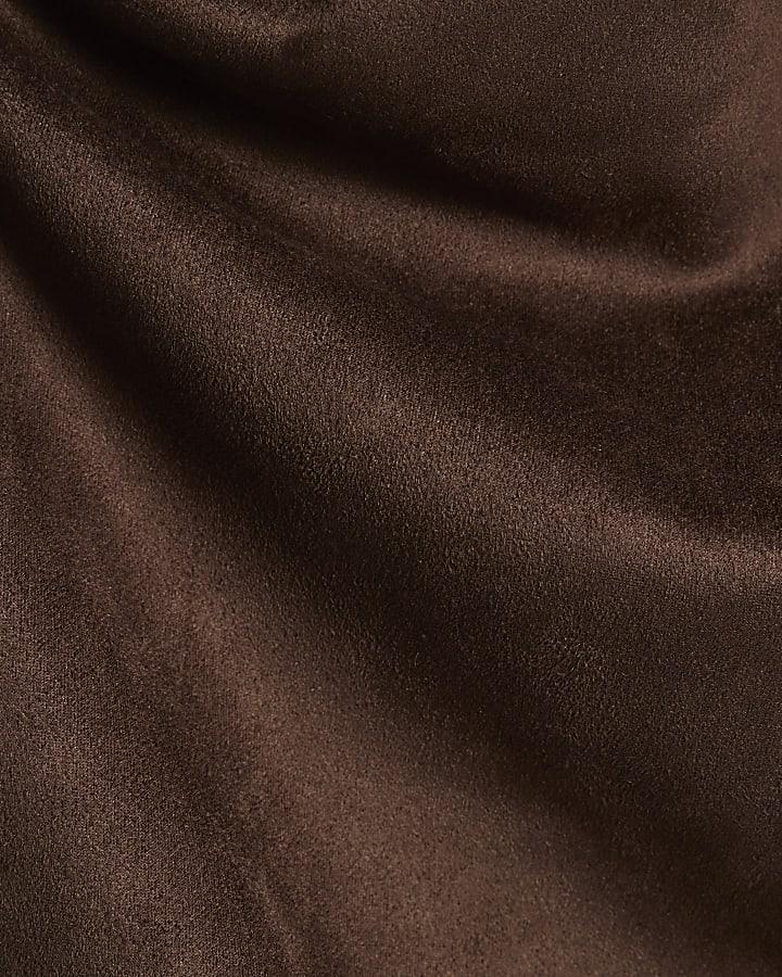 River Island Petite Brown Faux Suede Drape Midi Dress