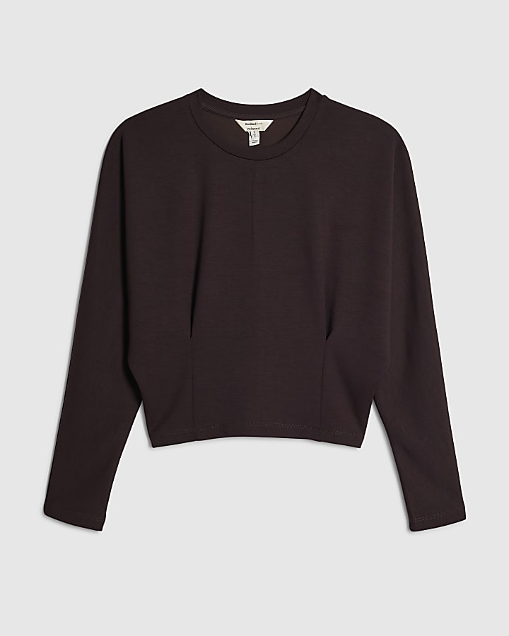 river island Petite Brown Premium Batwing Sweatshirt
