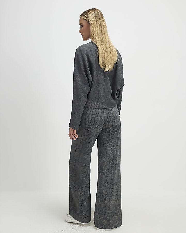 River Island Petite Brown Premium Crinkle Wide Leg Joggers