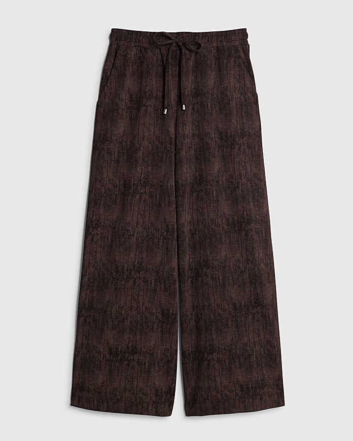 river island Petite Brown Premium Crinkle Wide Leg Joggers