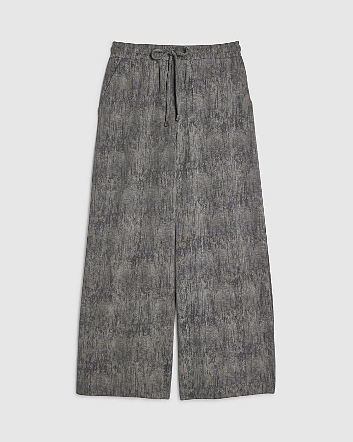 river island Petite Brown Premium Crinkle Wide Leg Joggers