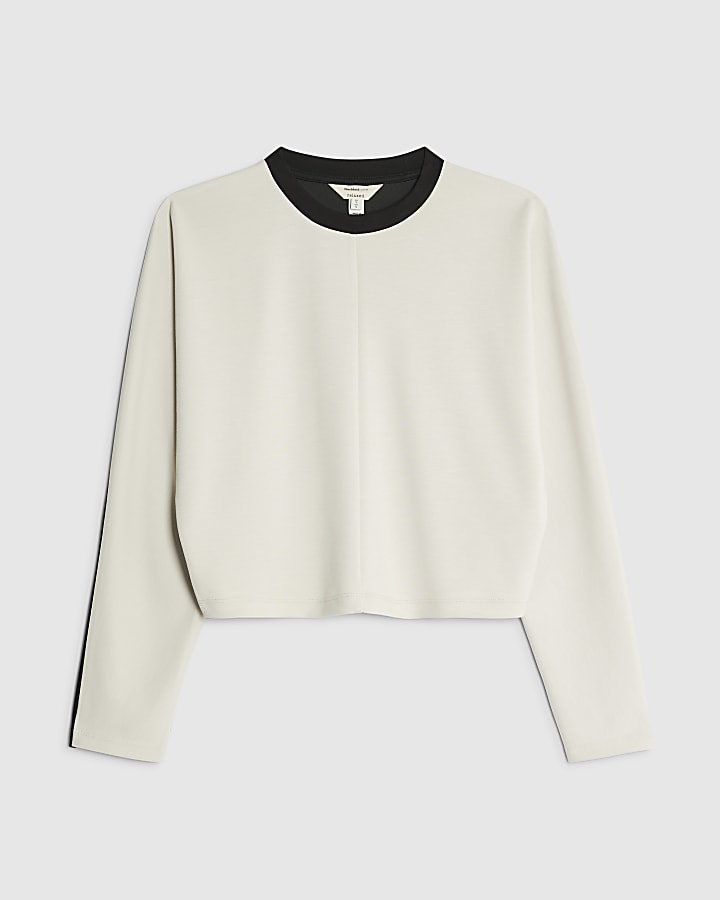 river island Petite Cream Colour Block Batwing Sweatshirt