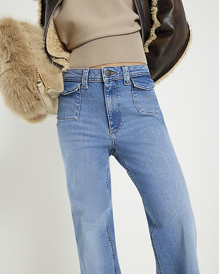 River Island Petite Denim High Waisted Relaxed Flare Jeans
