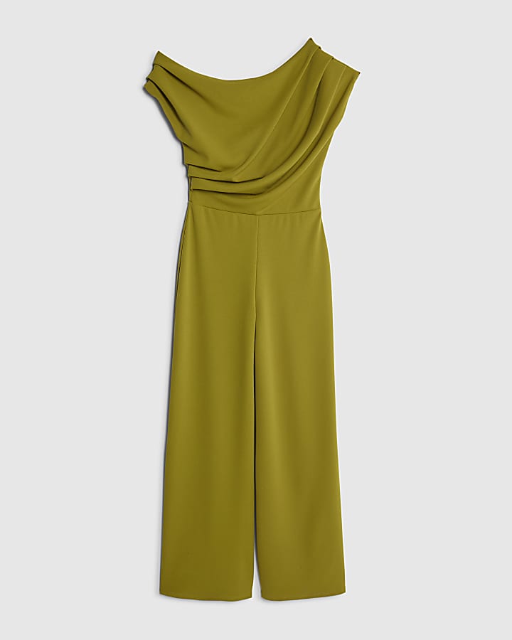 river island Petite Green One shoulder Draped Jumpsuit