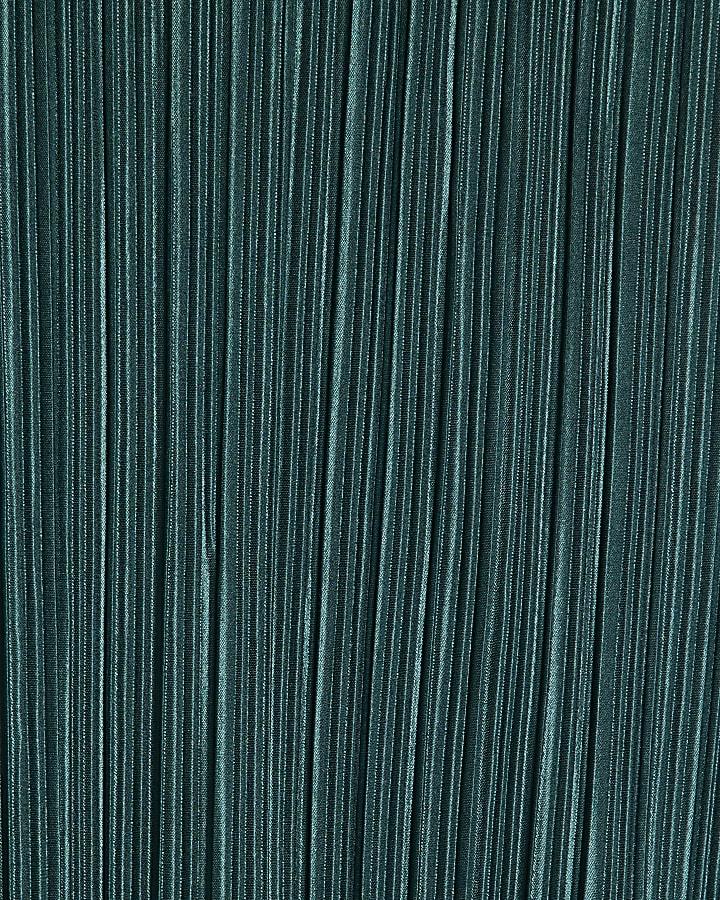 River Island Petite Green Plisse Buckle Detail Midi Dress