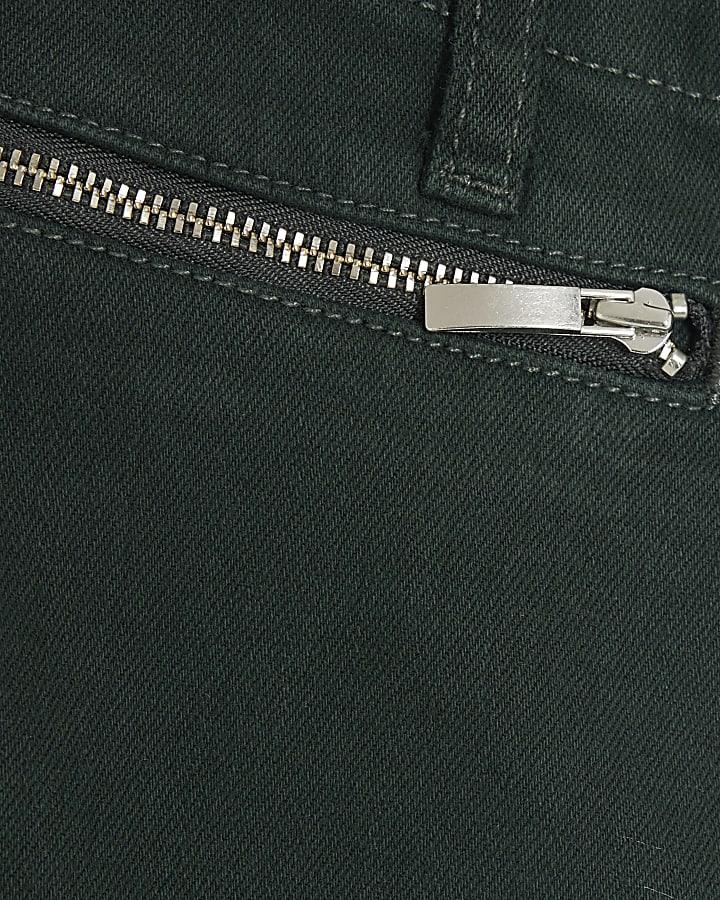 River Island Petite Green Zip Front Relaxed Flare Jeans