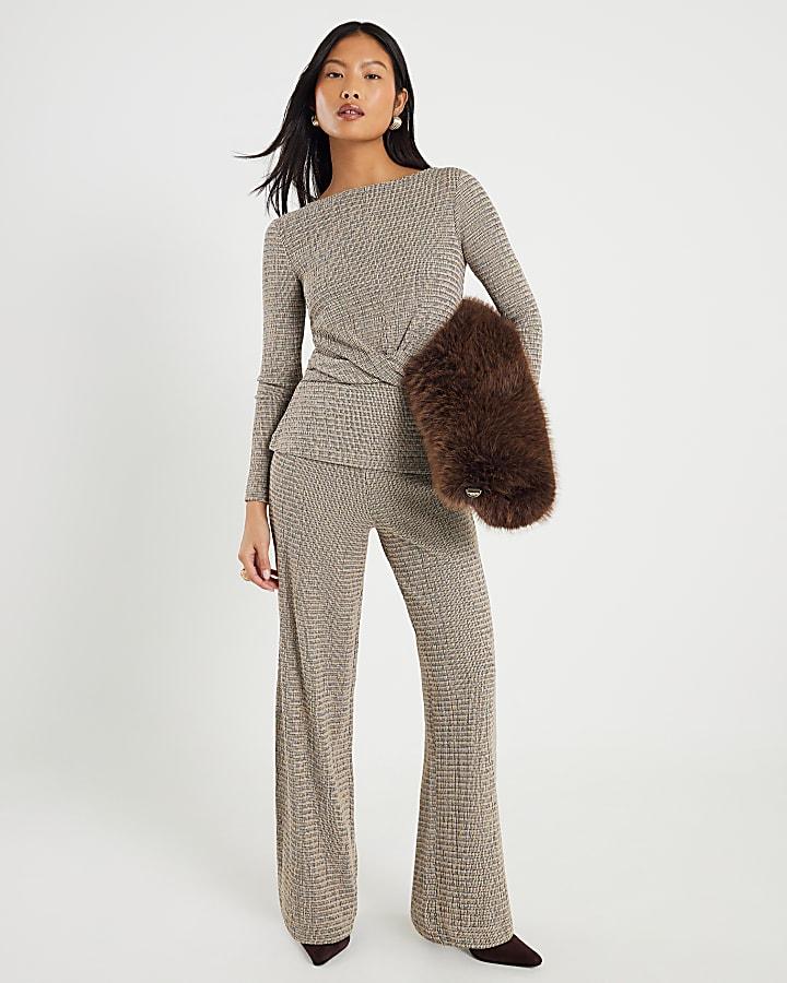 River Island Petite Grey Long Sleeve Twist Front Top