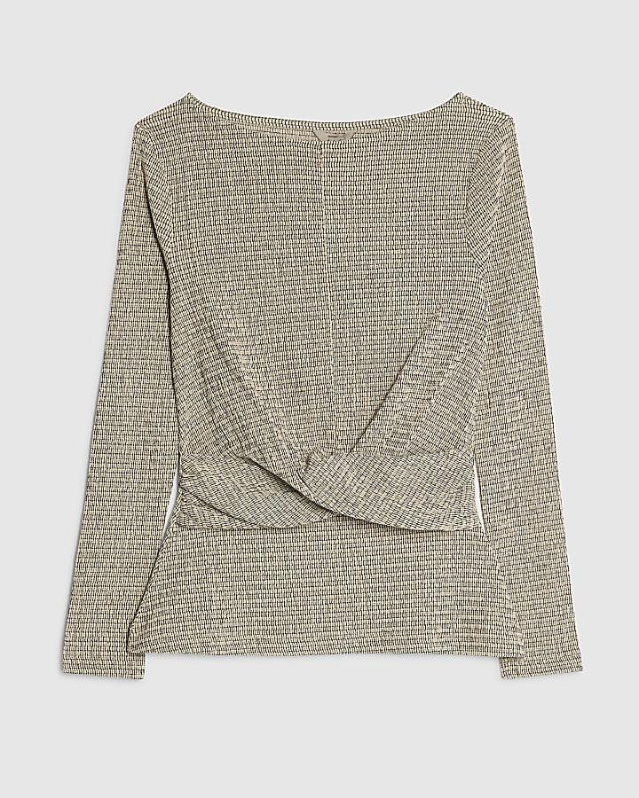 river island Petite Grey Long Sleeve Twist Front Top