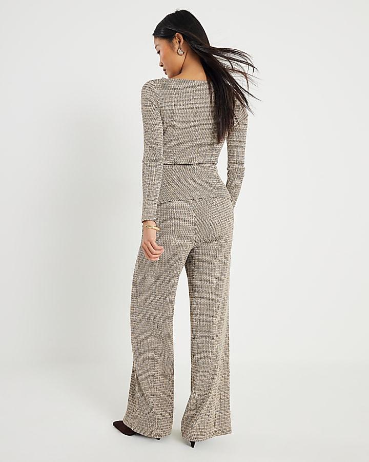 River Island Petite Grey Textured Wide Leg Trousers