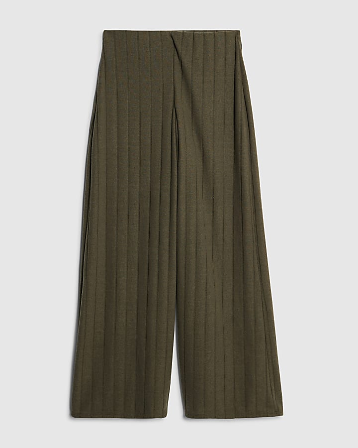 river island Petite Khaki Cosy Wide Ribbed Trousers