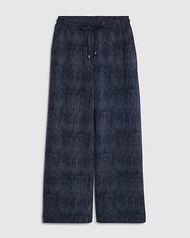 River Island Petite Navy Premium Crinkle Wide Leg Joggers