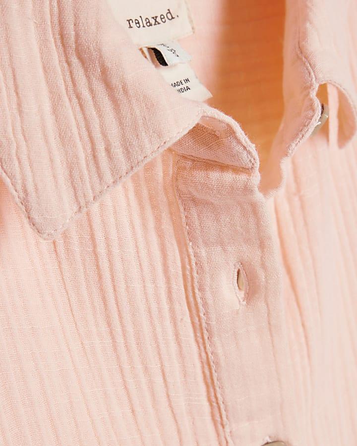 River Island Petite Pink Crinkle Long Sleeve Beach Shirt